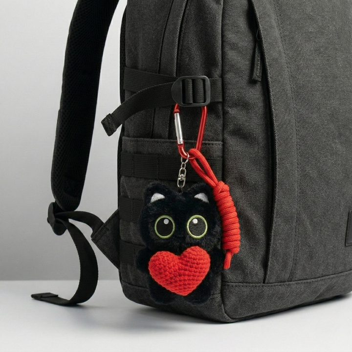 Adorable Kitty Red Heart Keychain