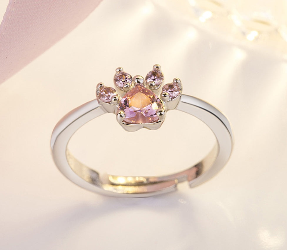 4-Piece Rose Gold Paw Jewelry Set with Zircon Heart for Women