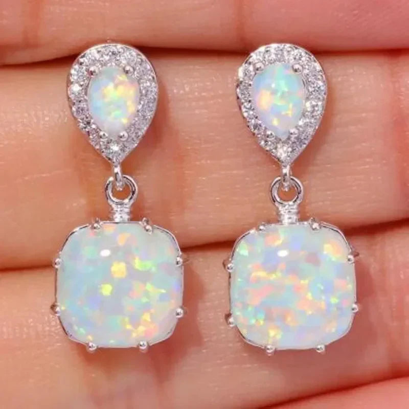 Vintage White Opal & CZ Earrings