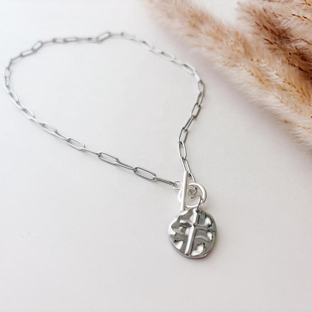 Cross Coin Necklace in Paperclip Style