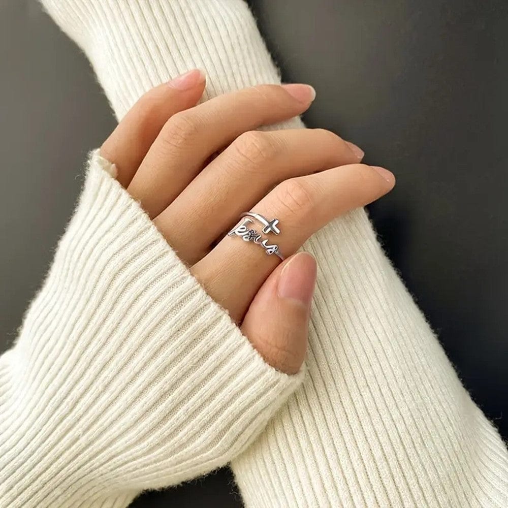 Adjustable Silver Jesus and Faith Ring