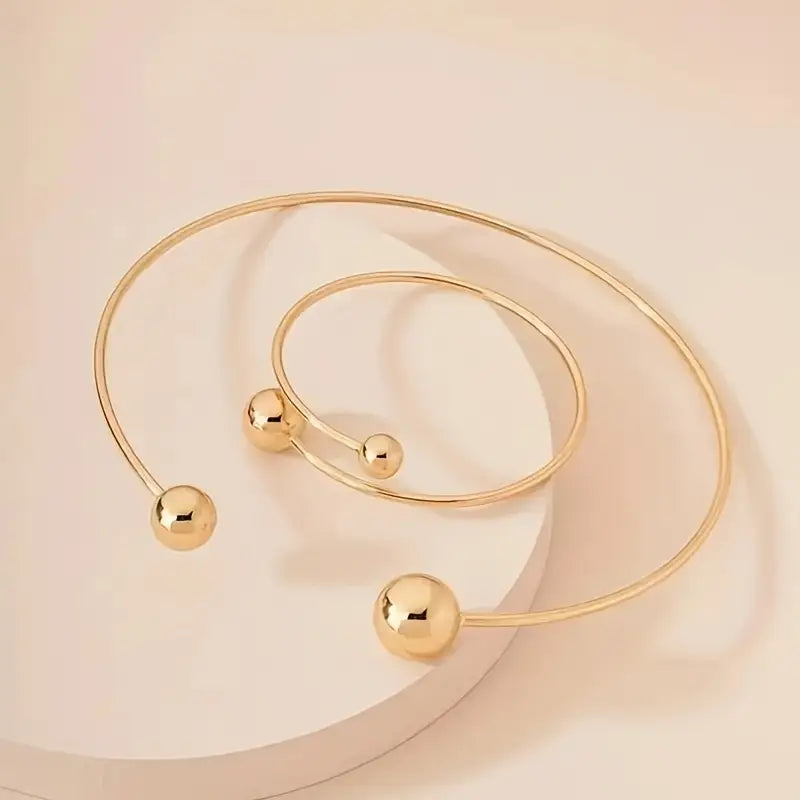 Gold Necklace and Cuff Bracelet Set