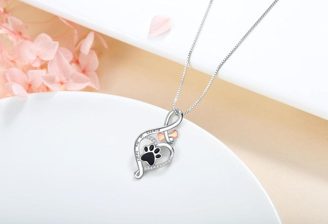 Lucky Paw Collar with Heart, Bone, and Infinity Pendant – 'Always in My Heart'