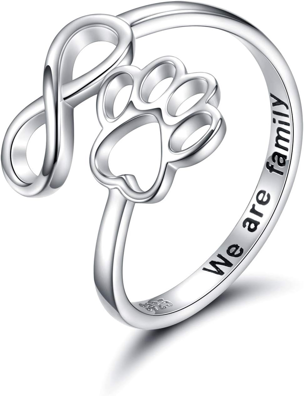 Adjustable Sterling Silver 925 Ring with Footprint and Heart Design