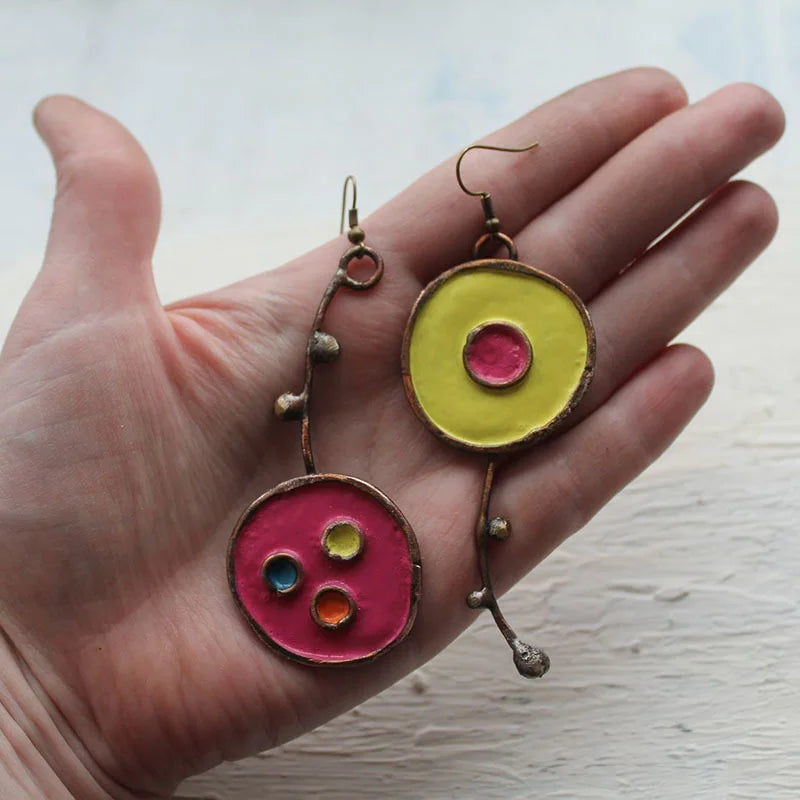 Antique Bronze Asymmetrical Vintage Earrings with Graphite