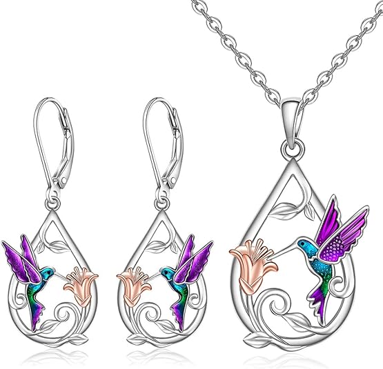 Charming Hummingbird Necklace Set for Women with Bonus Earrings