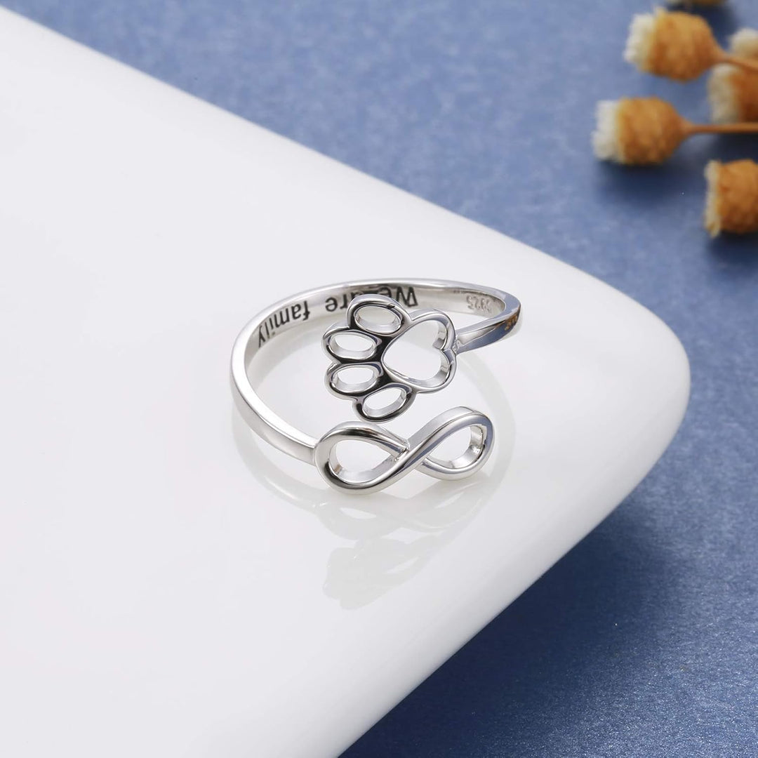 Adjustable Sterling Silver 925 Ring with Footprint and Heart Design