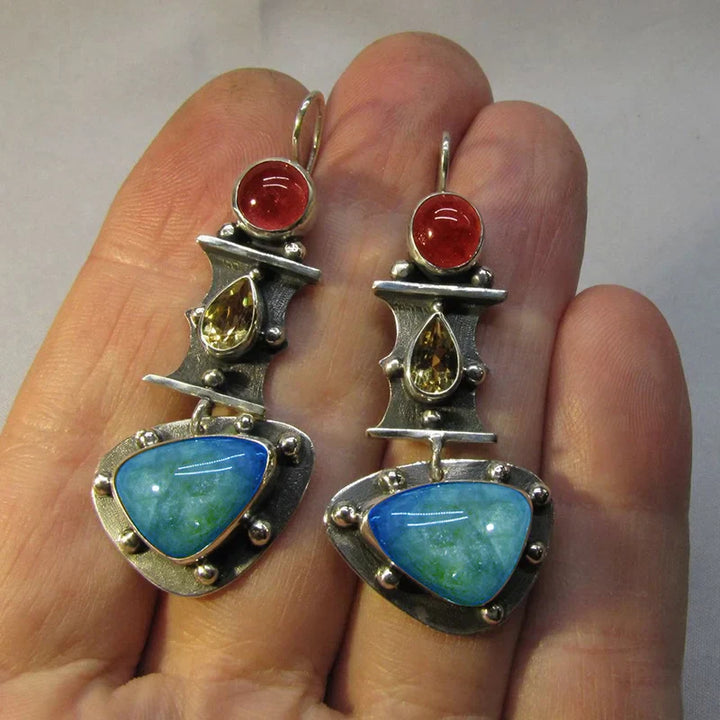 Vintage Water Drop Earrings with Blue Cubic Zirconia