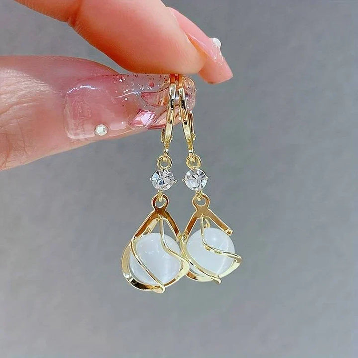 Vintage Gold Opal Dangle Earrings