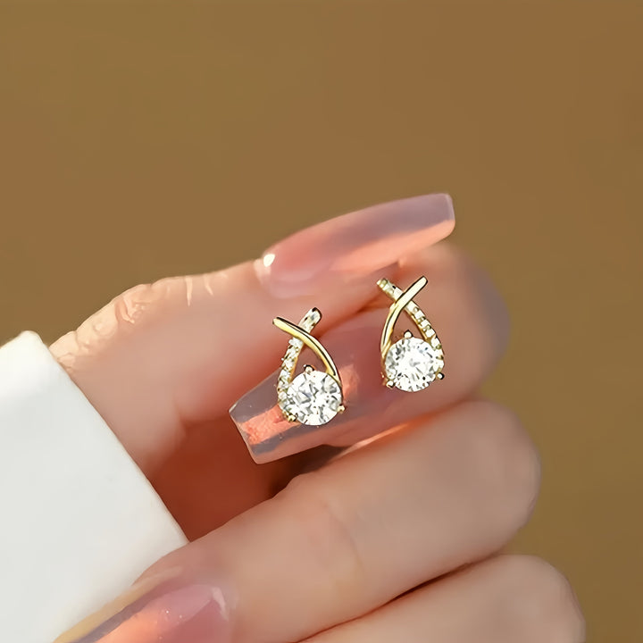 Zirconia-Embellished Gold Cross Earrings