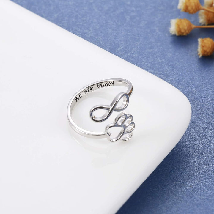 Adjustable Sterling Silver 925 Ring with Footprint and Heart Design