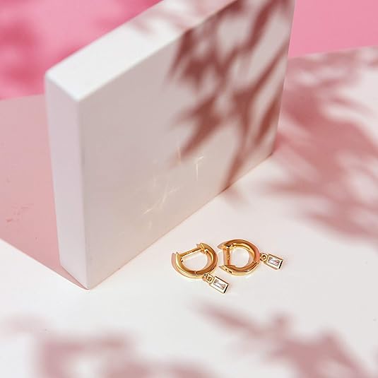 Gold Rectangular Crystal Earrings