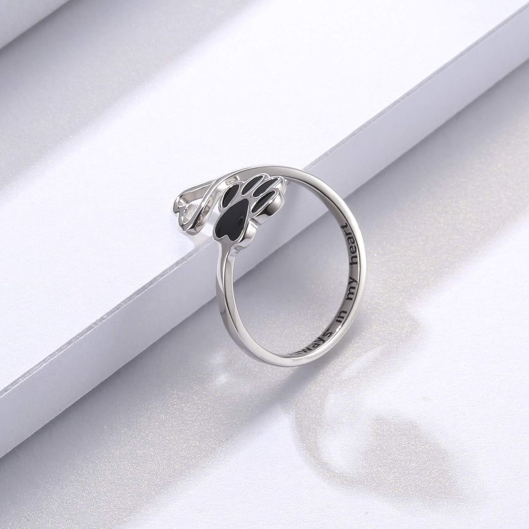Adjustable Sterling Silver 925 Ring with Footprint and Heart Design