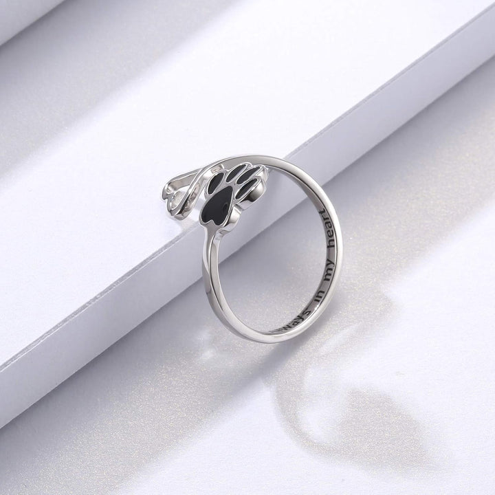 Adjustable Sterling Silver 925 Ring with Footprint and Heart Design