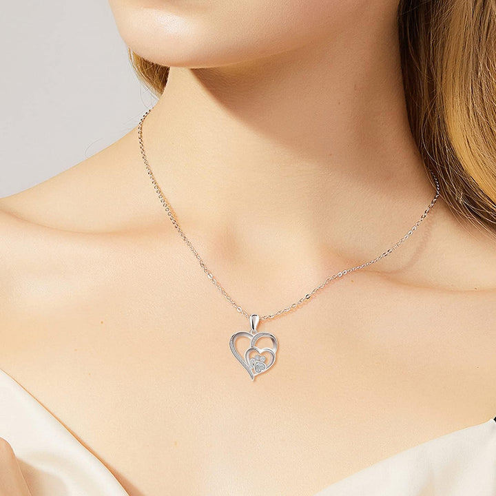 Cubic Zirconia Paw and Heart Sterling Silver Necklace