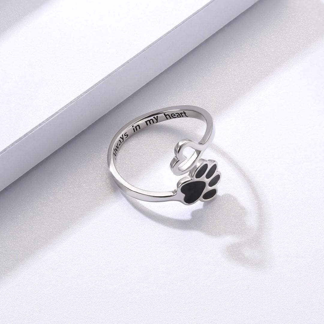 Adjustable Sterling Silver 925 Ring with Footprint and Heart Design