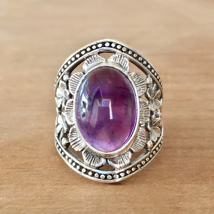 Haida Amethyst Ring" can be rewritten as "Haida Amethyst Gemstone Ring.