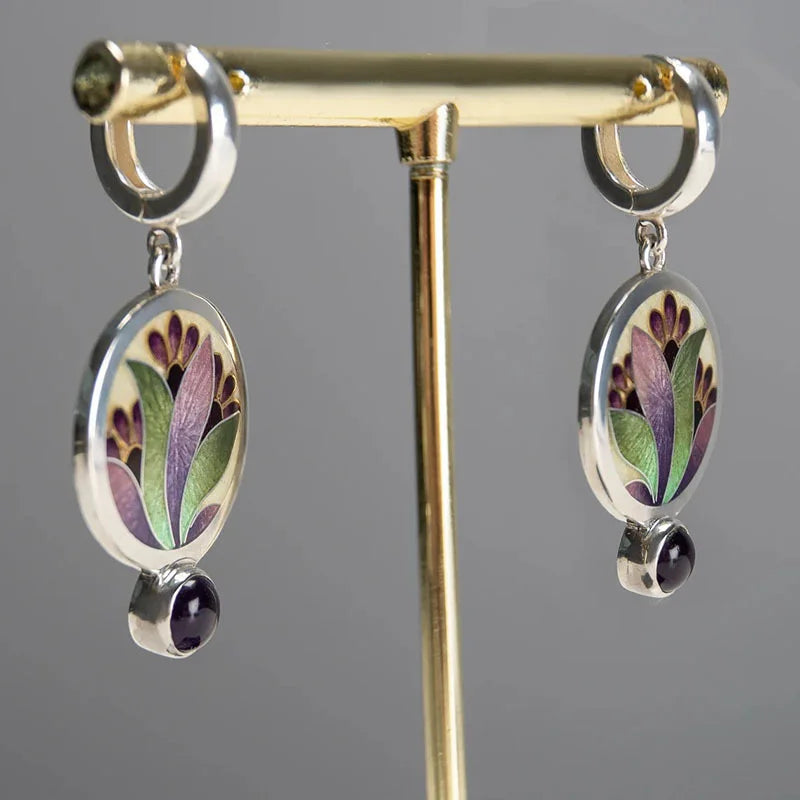 Sterling Silver Boho Earrings with Purple Crystals