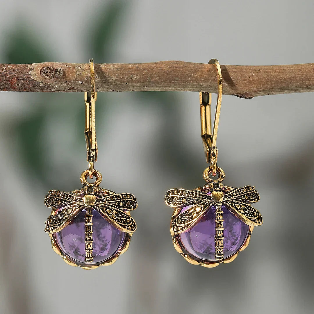 Antique Silver Dragonfly Sphere Earrings