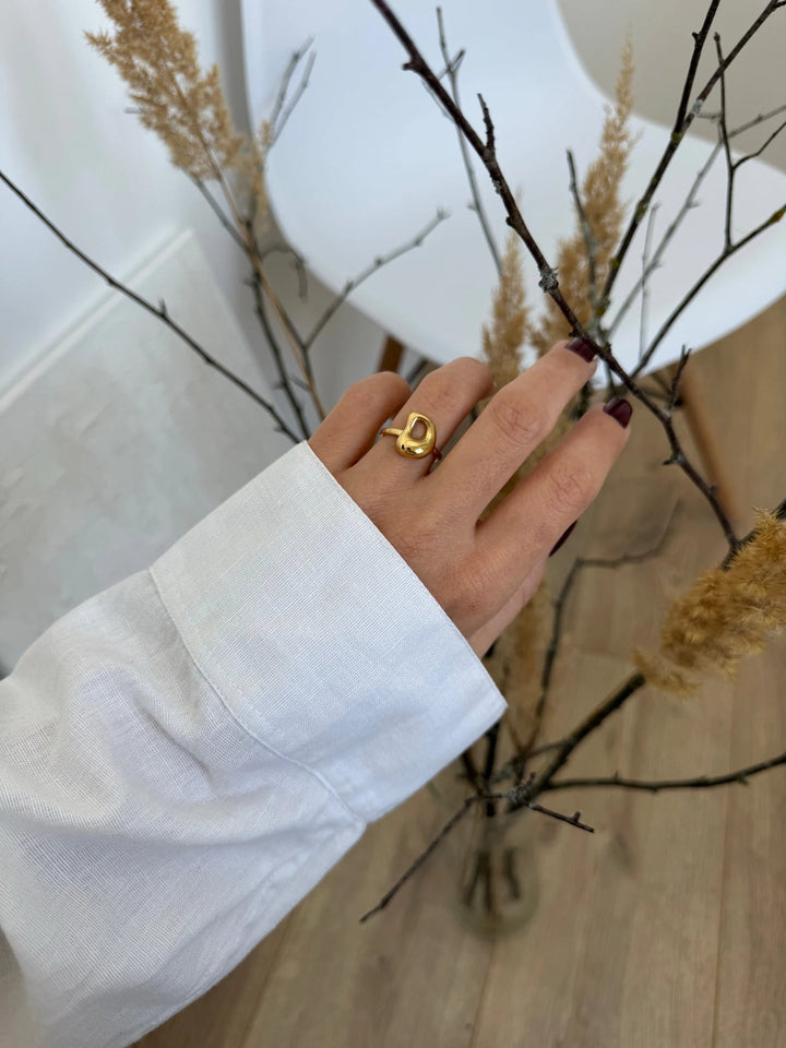 Adjustable Gold Bubble Letter Ring