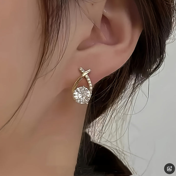 Zirconia-Embellished Gold Cross Earrings