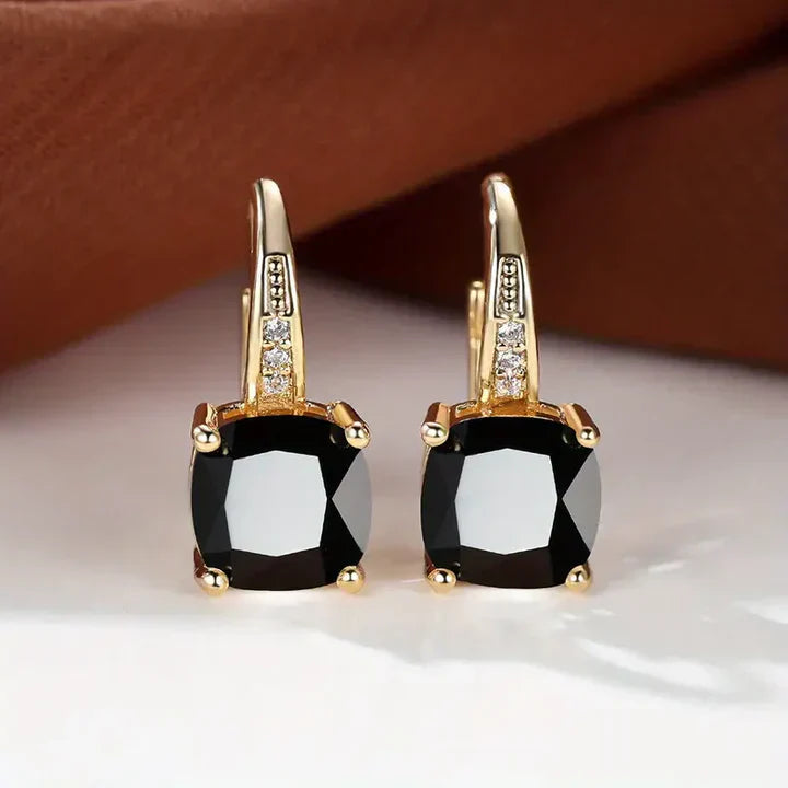 Mystical Stone Gold Hoop Earrings