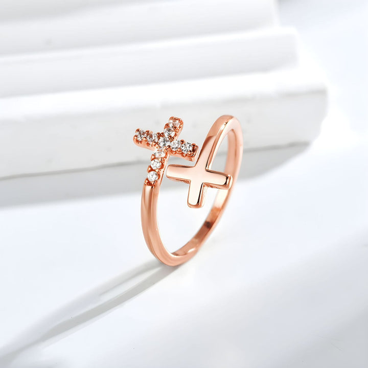 Adjustable Sacred Double Cross Ring
