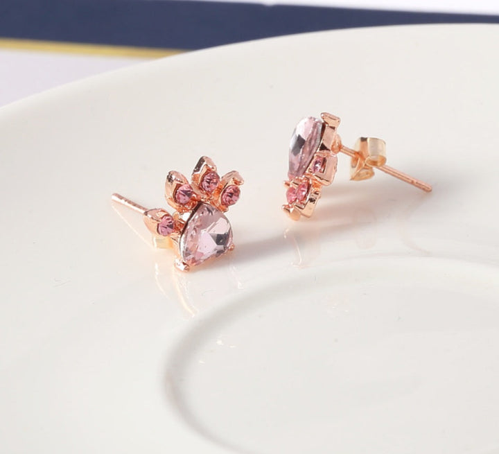 4-Piece Rose Gold Paw Jewelry Set with Zircon Heart for Women