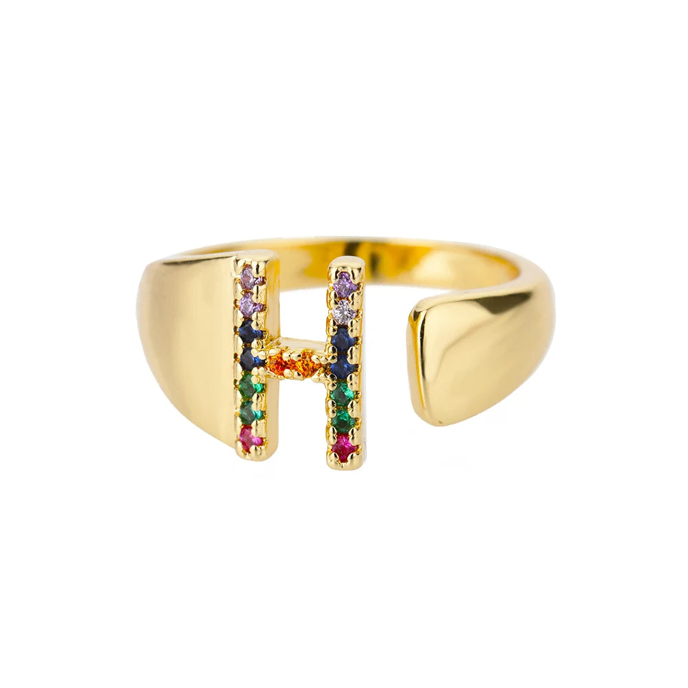 Adjustable Personalized Gold Letter Ring