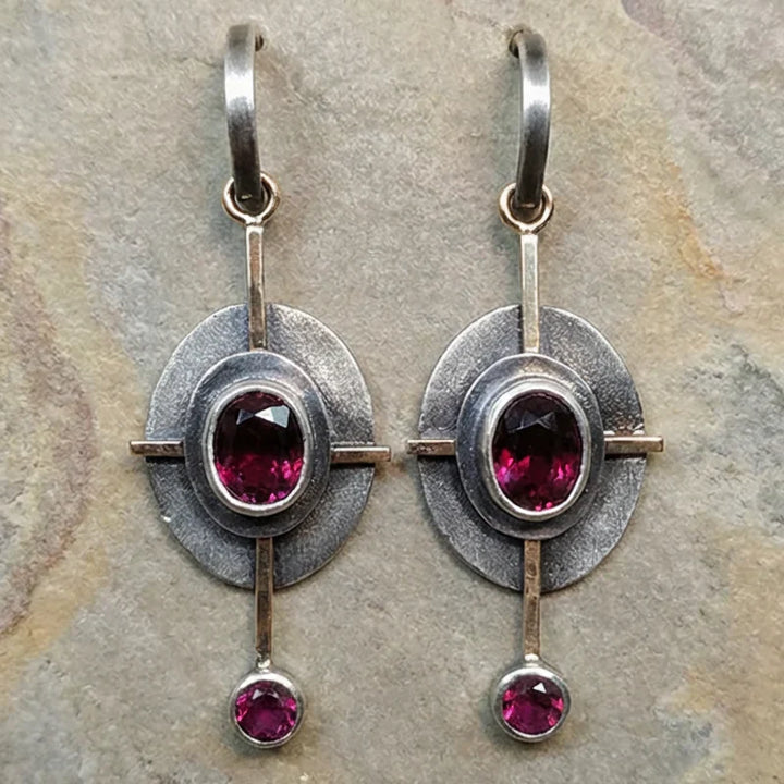 Sterling Silver Boho Earrings with Garnet Crystal