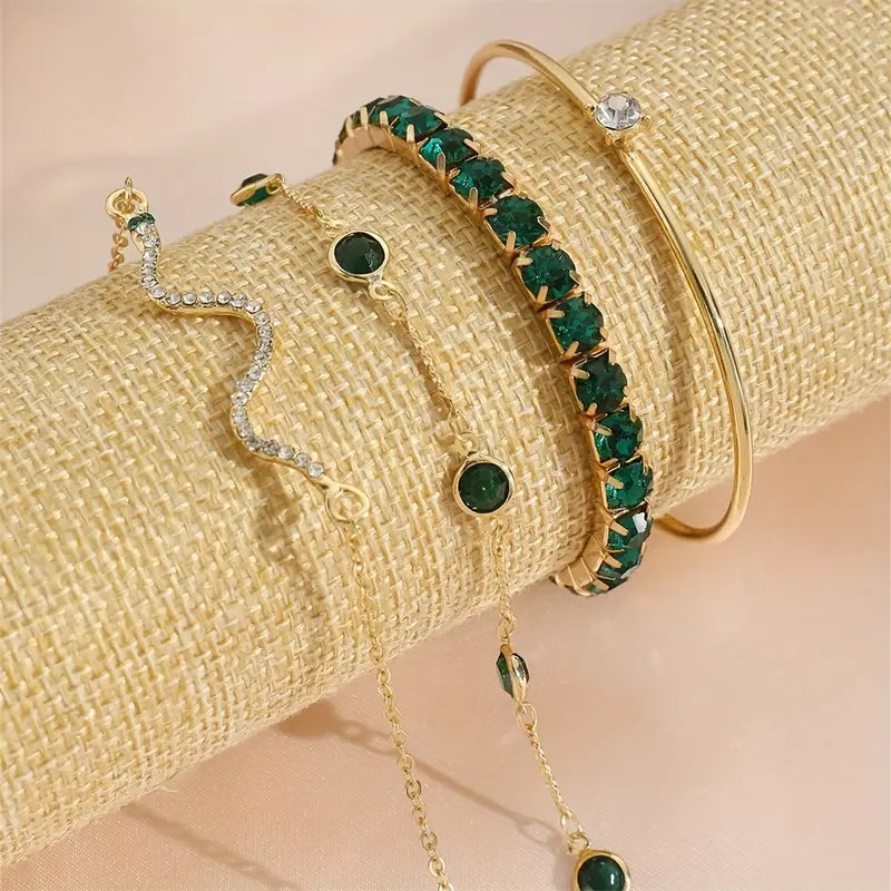 Gold Pure Emerald Bracelet Set