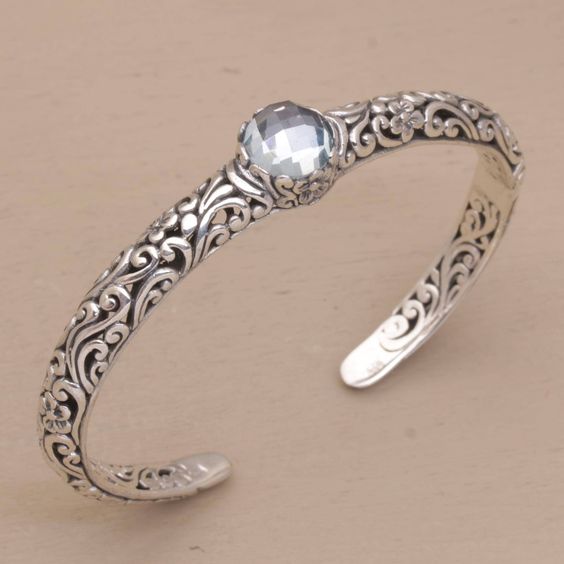 Vintage Open Silver Bracelet with Zirconia Accents