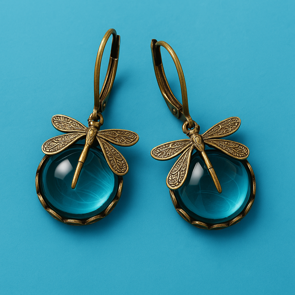 Antique Gold Dragonfly Sphere Earrings