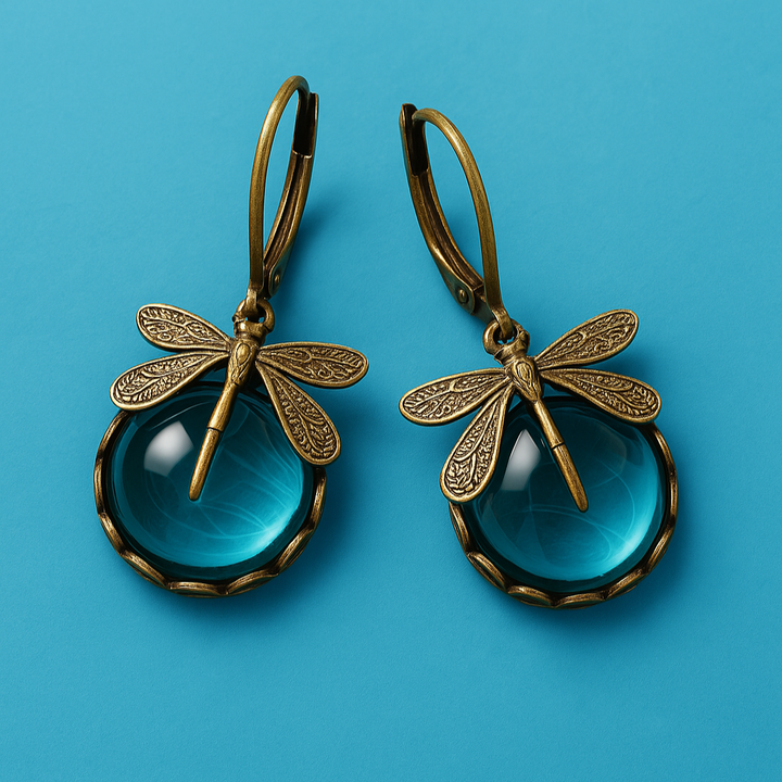 Antique Gold Dragonfly Sphere Earrings