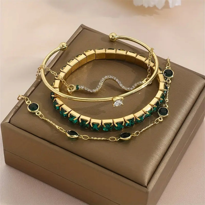 Gold Set of Pure Emerald Bracelets