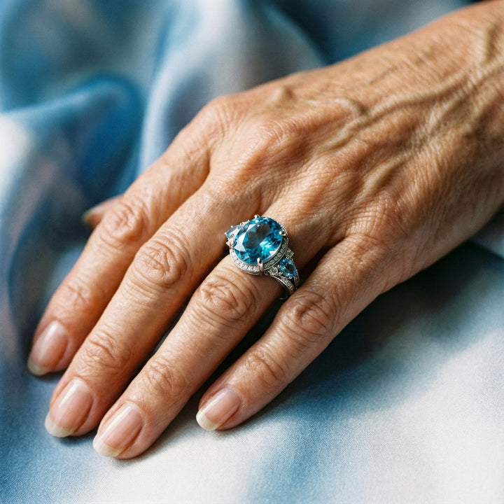 Vintage Silver Ring with Blue Crystal Accent