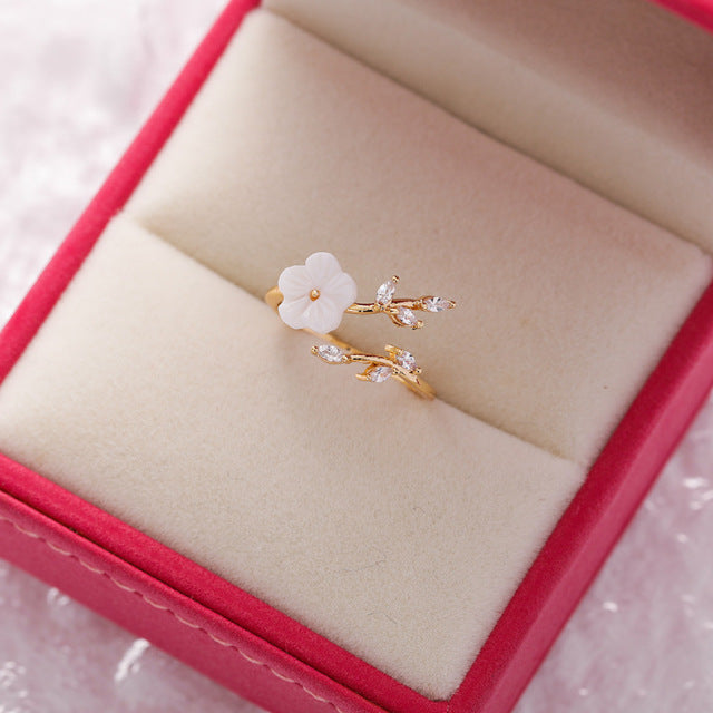 Gold Adjustable Wildflower Ring with Zirconia