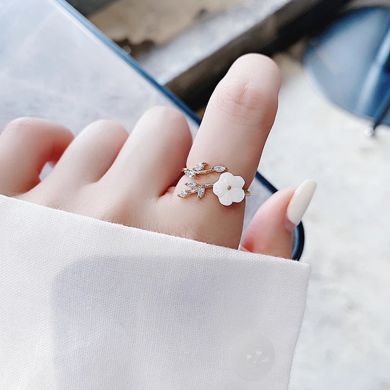 Gold Adjustable Wildflower Ring with Zirconia