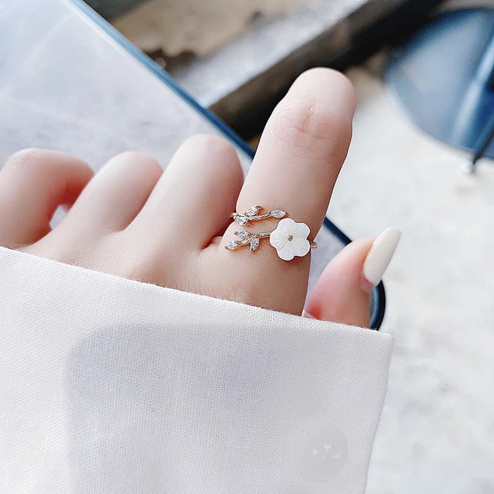 Gold Adjustable Wildflower Ring with Zirconia