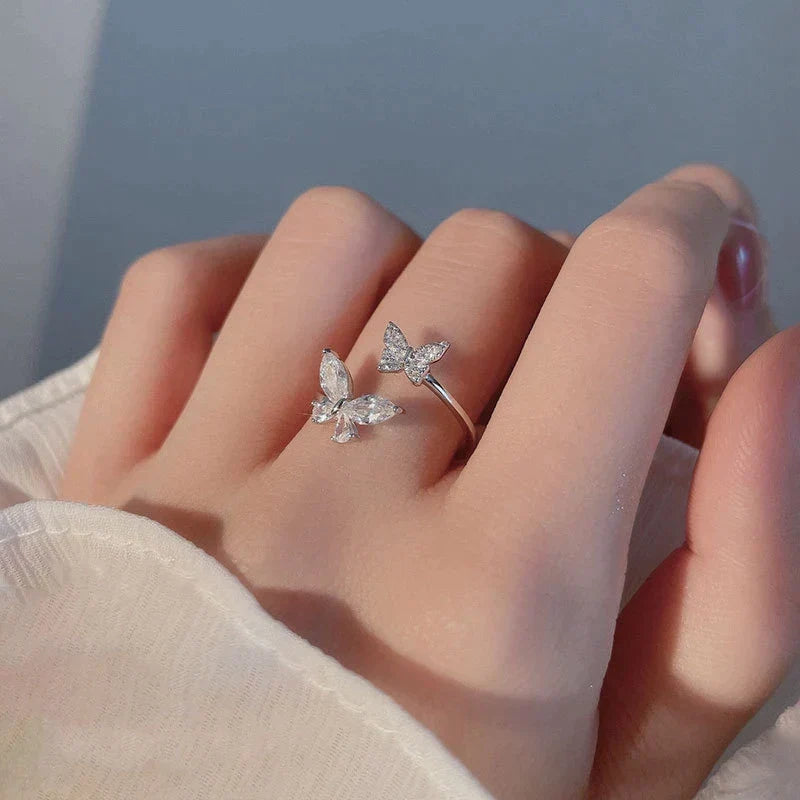 Adjustable Silver Butterfly Ring