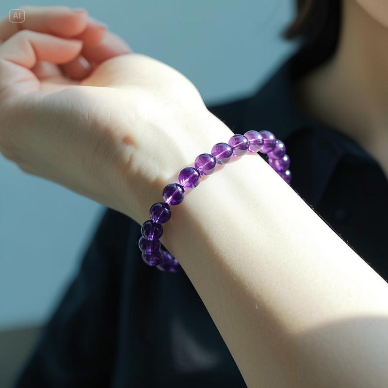 Valeria Purple Pearl Bracelet" can be rewritten as "Valeria Purple Pearl Bracelet - Elegant Charm.