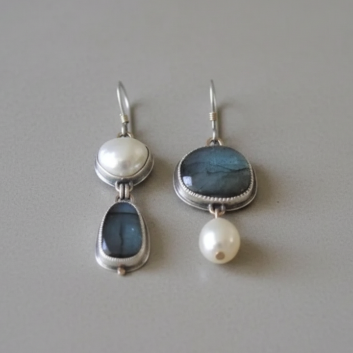Vintage Pearl & Blue Stone Earrings