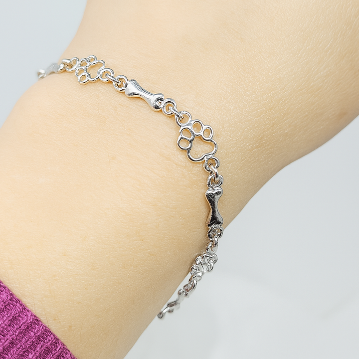 Pure Silver Dog Paw and Bone Charm Bracelet