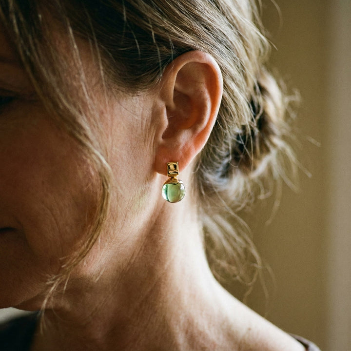 Gold Vintage Earrings with Green Crystal