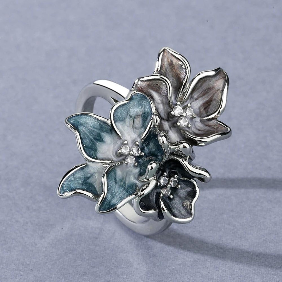 Silver Ring with Exotic Flower Design