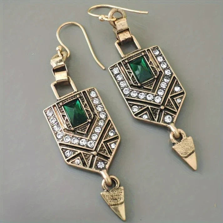 Gold Earrings with Green Zirconia Stones