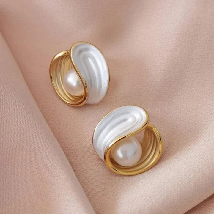 Gold Luxury Earrings with White Opal and Pearls