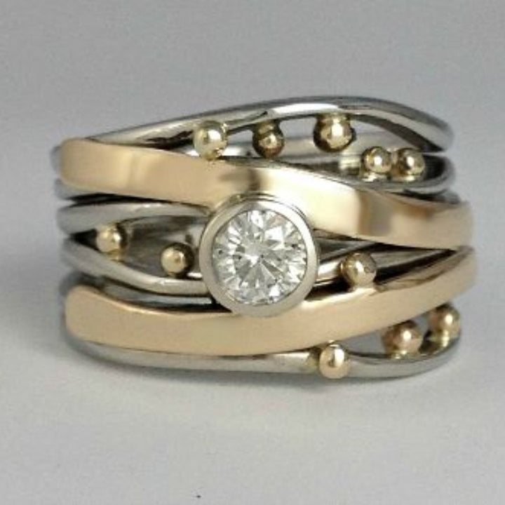 Vintage Gold Ring with Zirconia Inlays