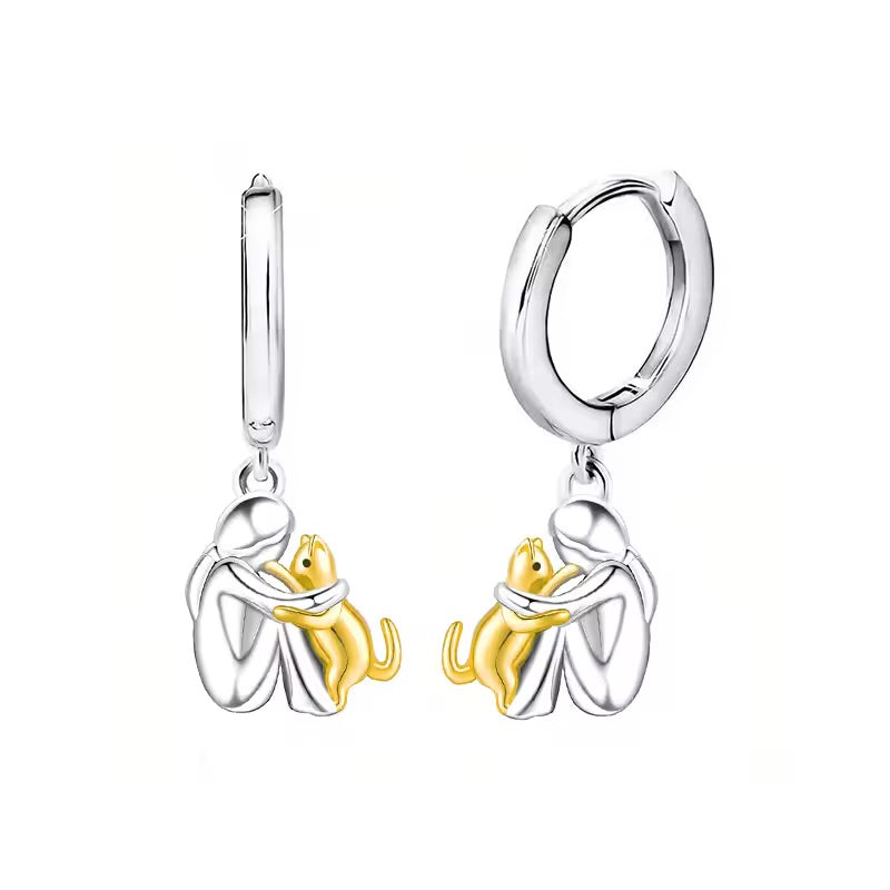 Cat Hug Pendant Necklace with Bonus Earrings – Limited Time Deal!