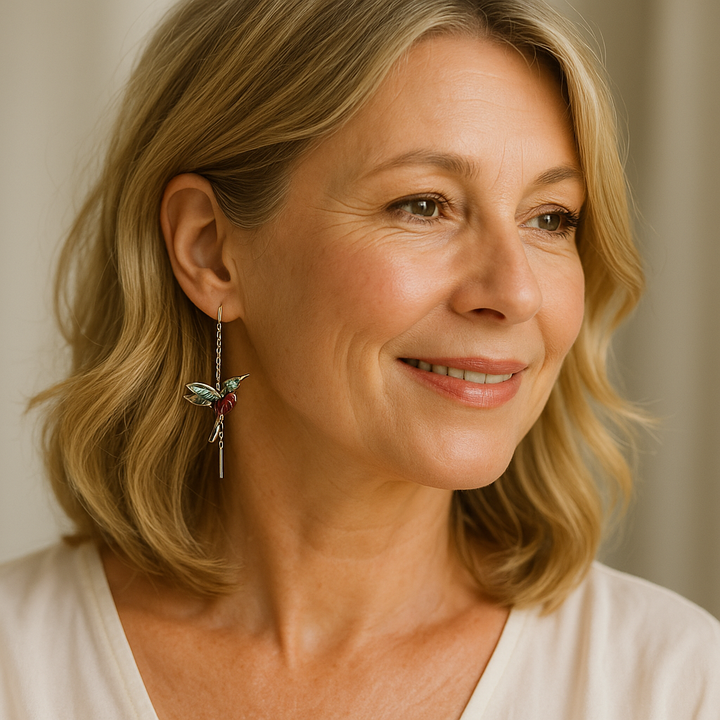 Zirconia-Studded Enameled Hummingbird Earrings